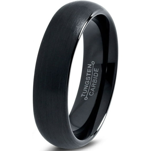 Charming Jewelers Tungsten Wedding Band Ring 4mm for Men Women Comfort Fit Black Domed Brushed Lifetime Guarantee Size 5