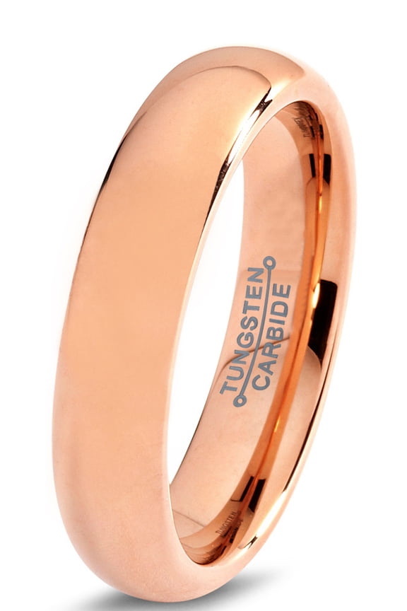 Tungsten Wedding Band Ring 5mm for Men Women Comfort Fit 18K Rose Gold Plated Plated Domed Polished Lifetime Guarantee Size 5.5