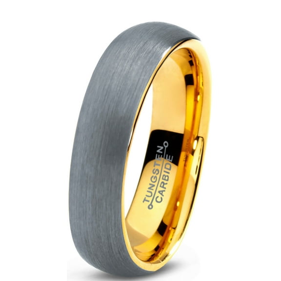 Charming Jewelers Tungsten Wedding Band Ring 5mm for Men Women Comfort Fit 18K Yellow Gold Plated Plated Domed Brushed Lifetime Guarantee Size 4