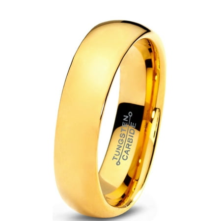 Charming Jewelers Tungsten Wedding Band Ring 5mm for Men Women Comfort Fit 18K Yellow Gold Plated Plated Domed Polished Lifetime Guarantee
