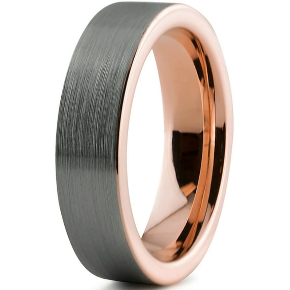 Charming Jewelers Tungsten Wedding Band Ring 6mm for Men Women Comfort Fit 18K Rose Gold Plated Plated Pipe Cut Flat Brushed Polished Lifetime Guarantee Size 7