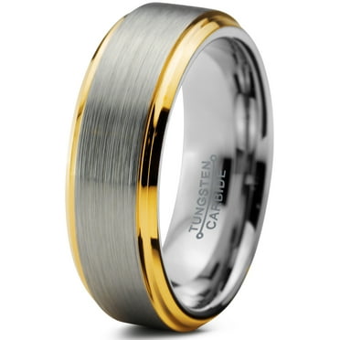 Charming Jewelers Tungsten Wedding Band Ring 6mm for Men Women Comfort Fit 18K Yellow Gold Plated Beveled Edge Brushed Polished Lifetime Guarantee Size 4