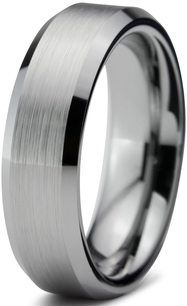 Charming Jewelers Tungsten Wedding Band Ring 6mm for Men Women Comfort Fit Beveled Edge Brushed Lifetime Guarantee