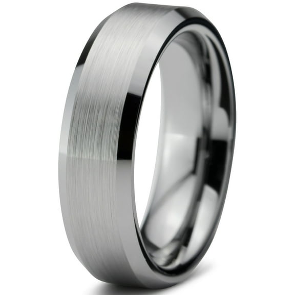 Charming Jewelers Tungsten Wedding Band Ring 6mm for Men Women Comfort Fit Beveled Edge Brushed Lifetime Guarantee