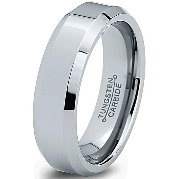 Charming Jewelers Tungsten Wedding Band Ring 6mm for Men Women Comfort Fit Beveled Edge Polished Lifetime Guarantee Size 9