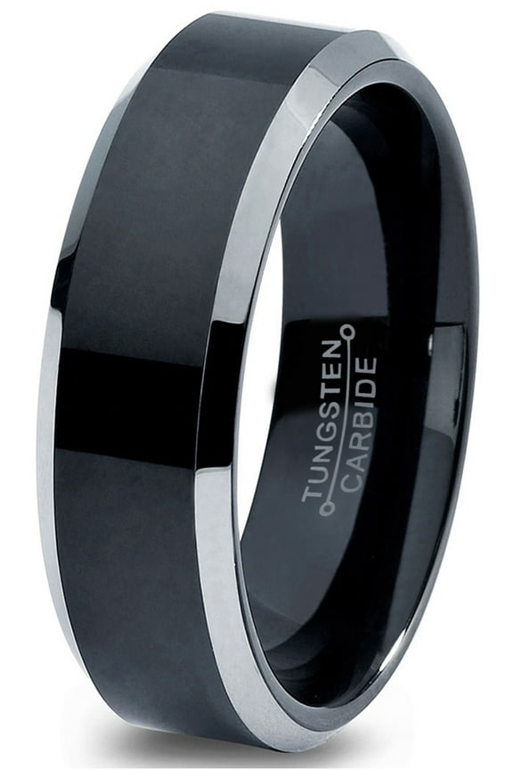Tungsten Wedding Band Ring 6mm for Men Women Comfort Fit Black Beveled Edge Polished Brushed Lifetime Guarantee Size 6.5