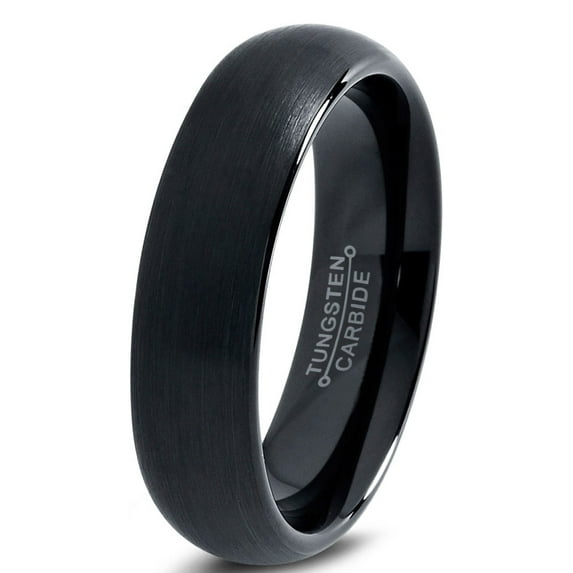 Charming Jewelers Tungsten Wedding Band Ring 6mm for Men Women Comfort Fit Black Domed Brushed Lifetime Guarantee Size 6
