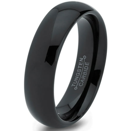 Charming Jewelers Tungsten Wedding Band Ring 6mm for Men Women Comfort Fit Black Domed Polished Lifetime Guarantee Size 6.5