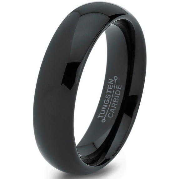 Charming Jewelers Tungsten Wedding Band Ring 6mm for Men Women Comfort Fit Black Domed Polished Lifetime Guarantee Size 8.5