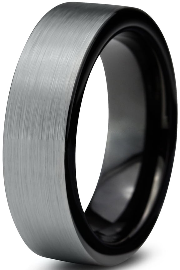 Tungsten Wedding Band Ring 6mm for Men Women Comfort Fit Black Pipe Cut Brushed Lifetime Guarantee Size 8.5