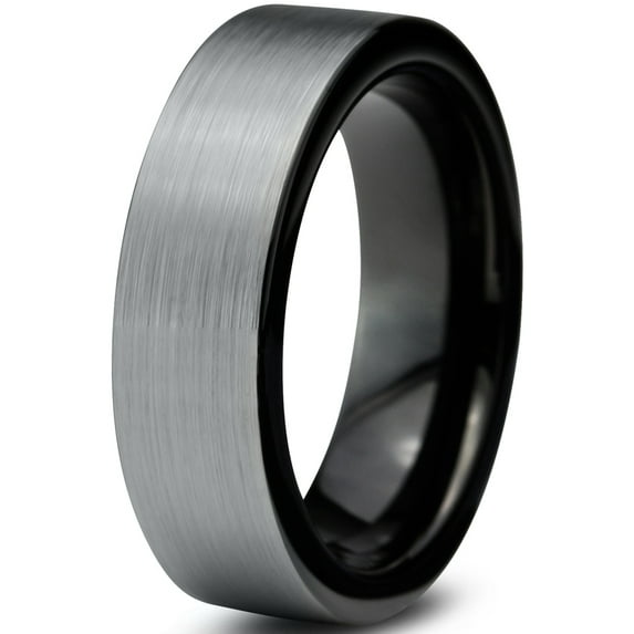 Charming Jewelers Tungsten Wedding Band Ring 6mm for Men Women Comfort Fit Black Pipe Cut Brushed Lifetime Guarantee Size 9