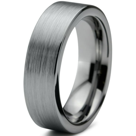 Charming Jewelers Tungsten Wedding Band Ring 6mm for Men Women Comfort Fit Flat Pipe Cut Brushed Lifetime Guarantee Size 5