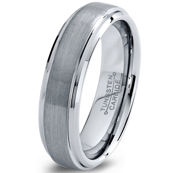 Charming Jewelers Tungsten Wedding Band Ring 6mm for Men Women Comfort Fit Step Beveled Edge Brushed Lifetime Guarantee Size 12