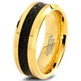 thumbnail image 1 of Charming Jewelers Tungsten Wedding Band Ring 8mm for Men Women Comfort Fit 18K Yellow Gold Plated Black Carbon Fiber Beveled Edge Polished Lifetime Guarantee Size 10, 1 of 5