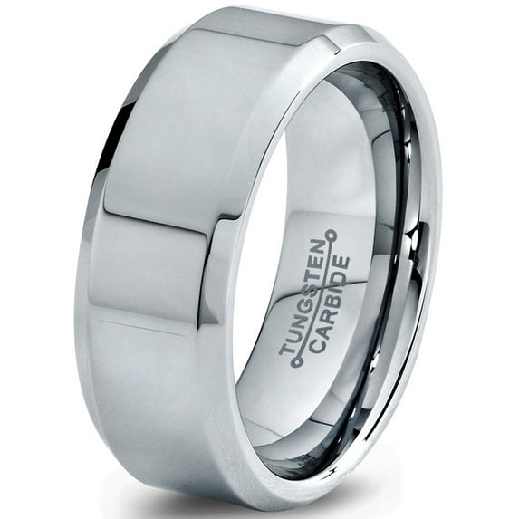 Charming Jewelers Tungsten Wedding Band Ring 8mm for Men Women Comfort Fit Beveled Edge Polished Lifetime Guarantee Size 15