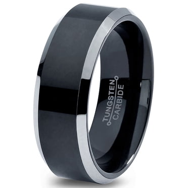 8mm Wide Brushed Black Tungsten Ring With Rose Gold Edge - Men's & Women's Wedding Band
