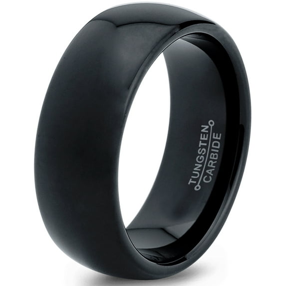 Charming Jewelers Tungsten Wedding Band Ring 8mm for Men Women Comfort Fit Black Domed Polished Lifetime Guarantee Size 4