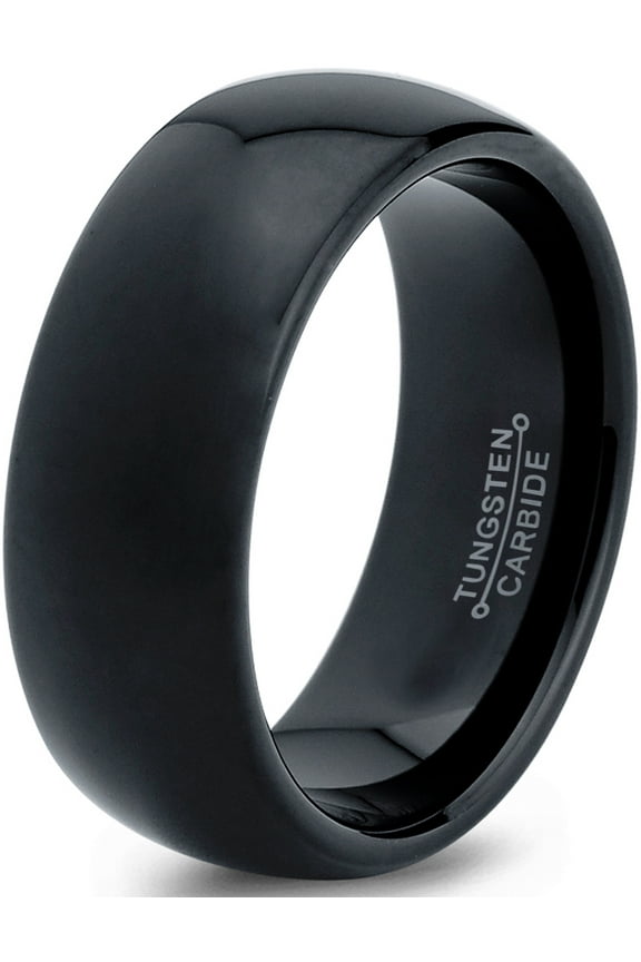 Tungsten Wedding Band Ring 8mm for Men Women Comfort Fit Black Domed Polished Lifetime Guarantee Size 4