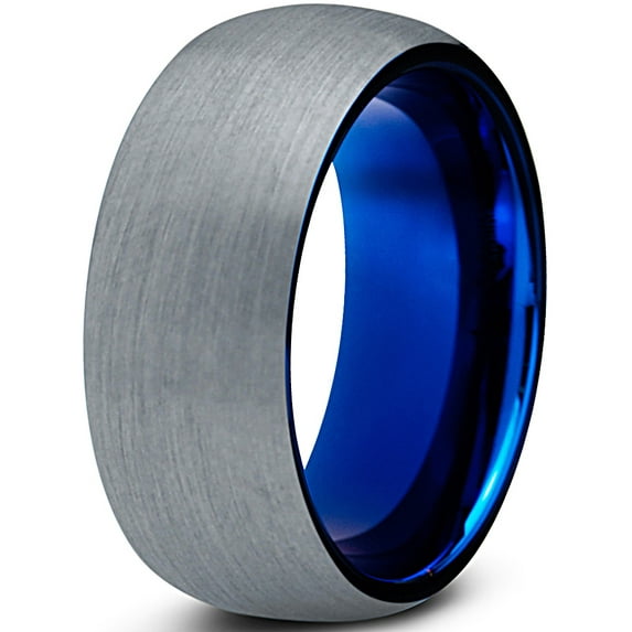 Charming Jewelers Tungsten Wedding Band Ring 8mm for Men Women Comfort Fit Blue Round Domed Brushed Lifetime Guarantee