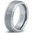 thumbnail image 1 of Charming Jewelers Tungsten Wedding Band Ring 8mm for Men Women Comfort Fit Christian Cross Step Beveled Edge Brushed Lifetime Guarantee Size 14, 1 of 3