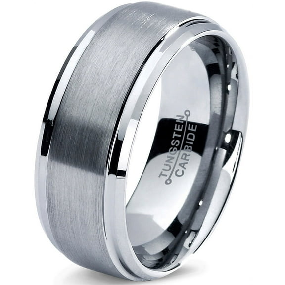 Charming Jewelers Tungsten Wedding Band Ring 8mm for Men Women Comfort Fit Step Beveled Edge Brushed Lifetime Guarantee Size 15
