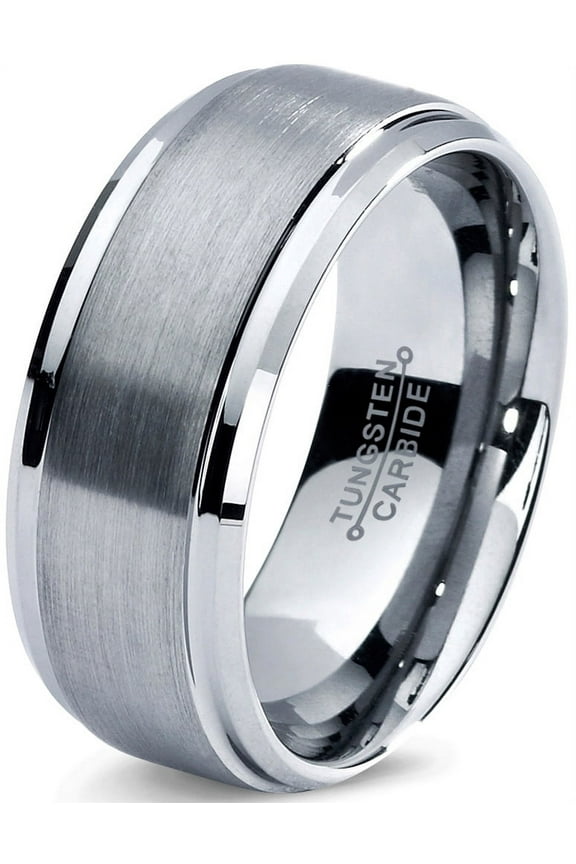 Tungsten Wedding Band Ring 8mm for Men Women Comfort Fit Step Beveled Edge Brushed Lifetime Guarantee Size 15