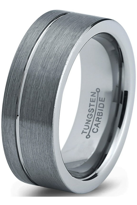 Tungsten Wedding Band Ring 8mm for Men Women Comfort Fit Step Flat Cut Brushed Lifetime Guarantee Size 4