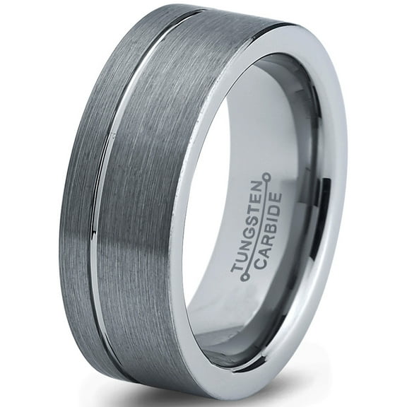 Charming Jewelers Tungsten Wedding Band Ring 8mm for Men Women Comfort Fit Step Flat Cut Brushed Lifetime Guarantee Size 4