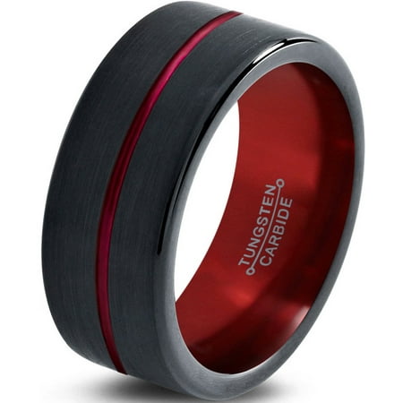 Charming Jewelers Tungsten Wedding Band Ring 8mm for Men Women Red Black Pipe Cut Brushed Polished Lifetime Guarantee