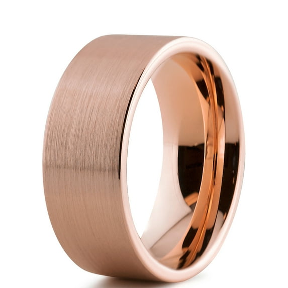 Charming Jewelers Tungsten Wedding Band Ring 9mm for Men Women Comfort Fit 18K Rose Gold Plated Plated Pipe Cut Flat Brushed Polished Lifetime Guarantee Size 14
