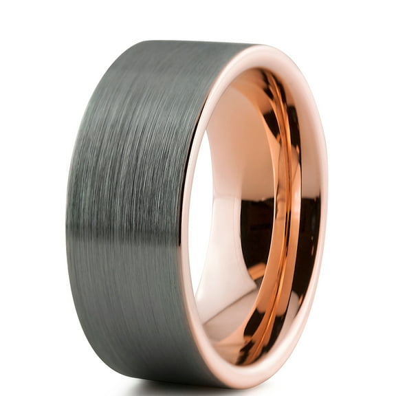 Charming Jewelers Tungsten Wedding Band Ring 9mm for Men Women Comfort Fit 18K Rose Gold Plated Plated Pipe Cut Flat Brushed Polished Lifetime Guarantee Size 4