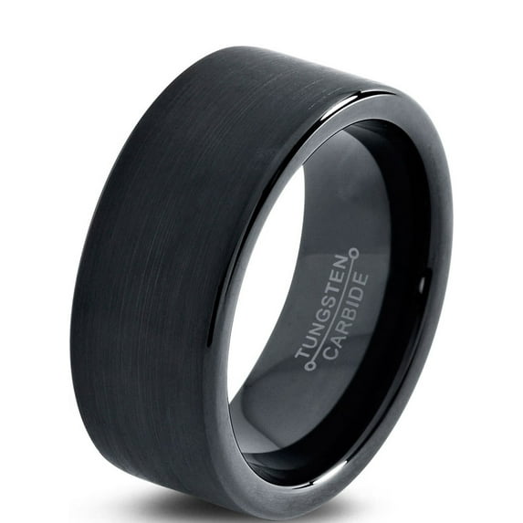 Charming Jewelers Tungsten Wedding Band Ring 9mm for Men Women Comfort Fit Black Pipe Cut Brushed Lifetime Guarantee Size 15