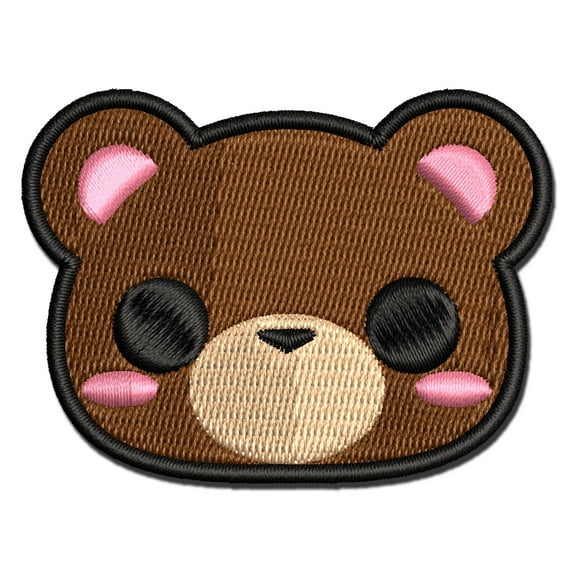 Charming Kawaii Chibi Bear Face Blushing Cheeks Applique Multi-Color Embroidered Iron-On Patch - 2.0 Inch Mini