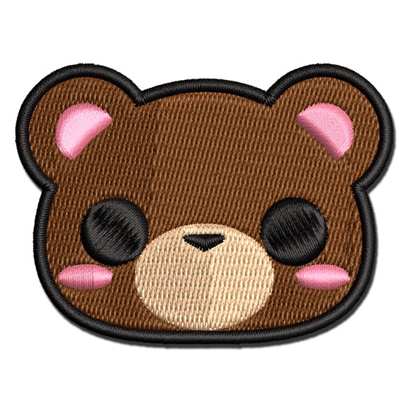 Charming Kawaii Chibi Bear Face Blushing Cheeks Applique Multi-Color Embroidered Iron-On Patch - 3 Inch Medium