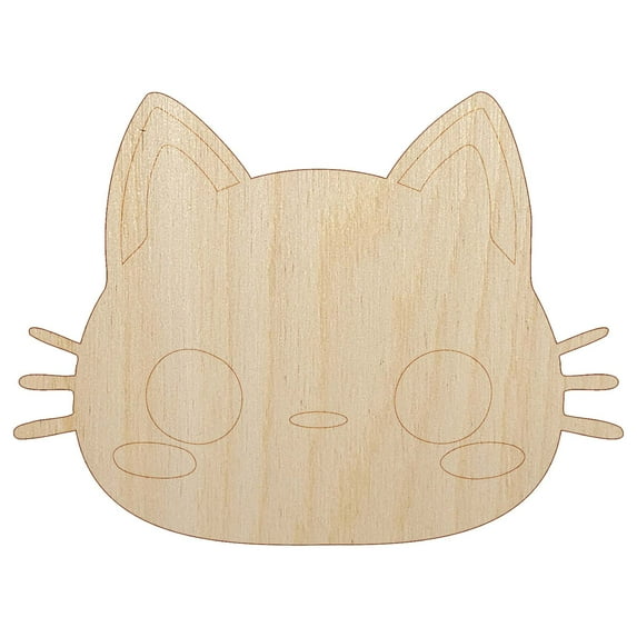 Charming Kawaii Chibi Cat Kitten Face Blushing Cheeks Wood Shape Unfinished Piece Cutout Craft DIY Projects - 4.70 Inch Size - 1/8 Inch Thick