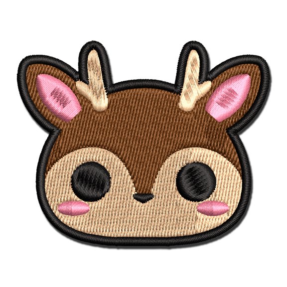 Charming Kawaii Chibi Deer Face Blushing Cheeks Applique Multi-Color Embroidered Iron-On Patch - 2.0 Inch Mini