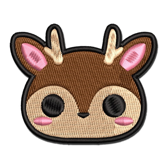 Charming Kawaii Chibi Deer Face Blushing Cheeks Applique Multi-Color Embroidered Iron-On Patch - 3.5 Inch Large
