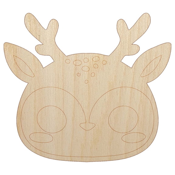 Charming Kawaii Chibi Deer Face Blushing Cheeks Wood Shape Unfinished Piece Cutout Craft DIY Projects - 4.70 Inch Size - 1/4 Inch Thick