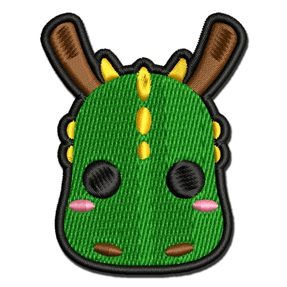 Charming Kawaii Chibi Dragon Face Blushing Cheeks Fantasy Applique Multi-Color Embroidered Iron-On Patch - 3 Inch Medium