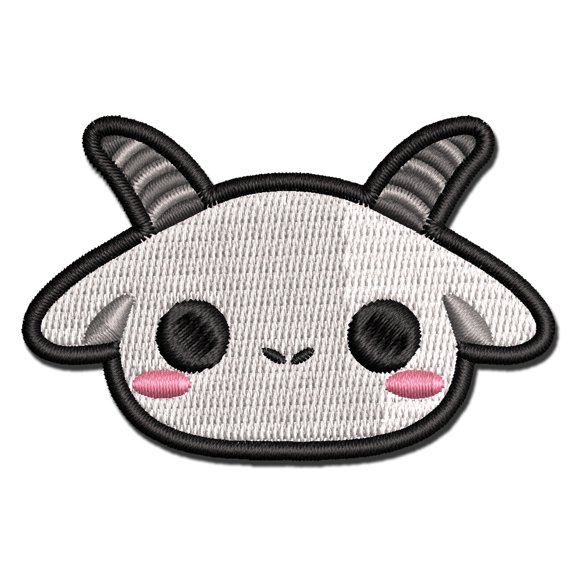 Charming Kawaii Chibi Goat Face Blushing Cheeks Applique Multi-Color Embroidered Hook & Loop Patch - 3 Inch Medium