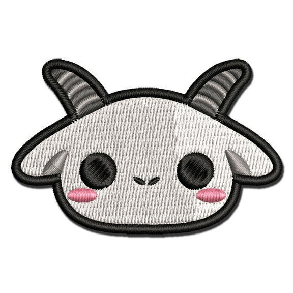 Charming Kawaii Chibi Goat Face Blushing Cheeks Applique Multi-Color Embroidered Iron-On Patch - 2.0 Inch Mini