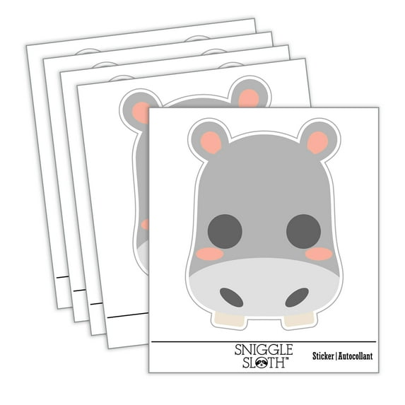Charming Kawaii Chibi Hippopotamus Face Blushing Cheeks Car Window Bumper Water Bottle Phone Tablet Laptop Waterproof Vinyl Decal Sticker Set 5-Pack - Gloss Finish - 5.0"