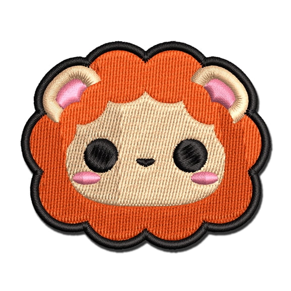 Charming Kawaii Chibi Lion Face Blushing Cheeks Applique Multi-Color Embroidered Iron-On Patch - 2.0 Inch Mini