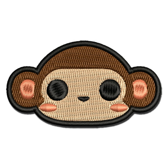 Charming Kawaii Chibi Monkey Face Blushing Cheeks Applique Multi-Color Embroidered Iron-On Patch - 3.5 Inch Large