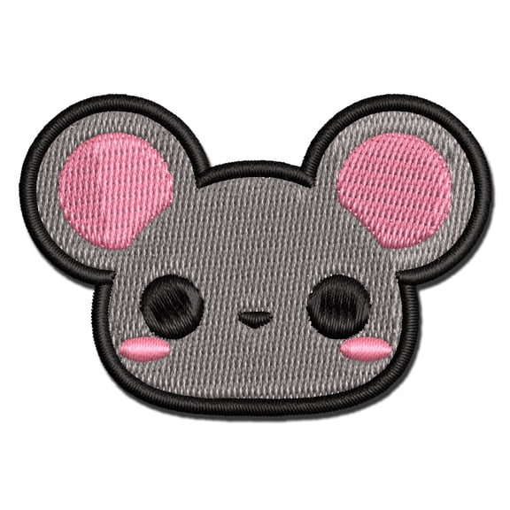 Charming Kawaii Chibi Mouse Face Blushing Cheeks Applique Multi-Color Embroidered Iron-On Patch - 2.5 Inch Small