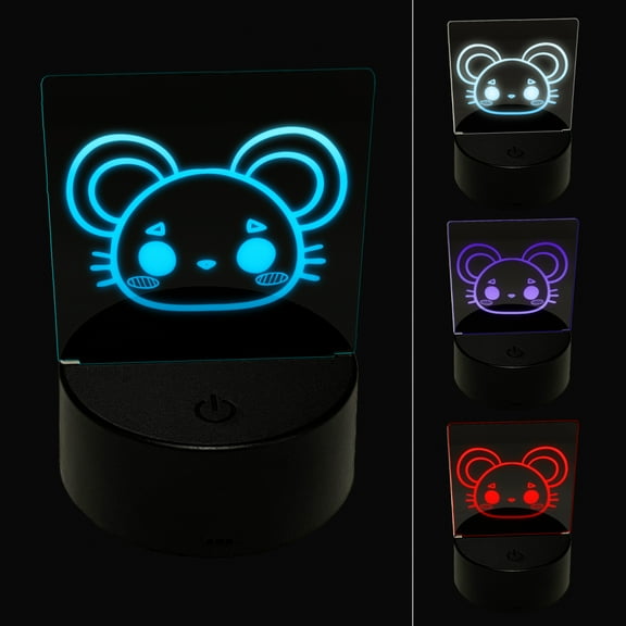 Charming Kawaii Chibi Mouse Face Blushing Cheeks LED Night Light Sign 3D Illusion Desk Nightstand Lamp