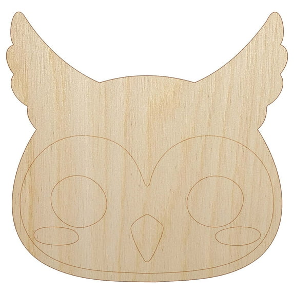 Charming Kawaii Chibi Owl Face Blushing Cheeks Great Horned Wood Shape Unfinished Piece Cutout Craft DIY Projects - 4.70 Inch Size - 1/8 Inch Thick