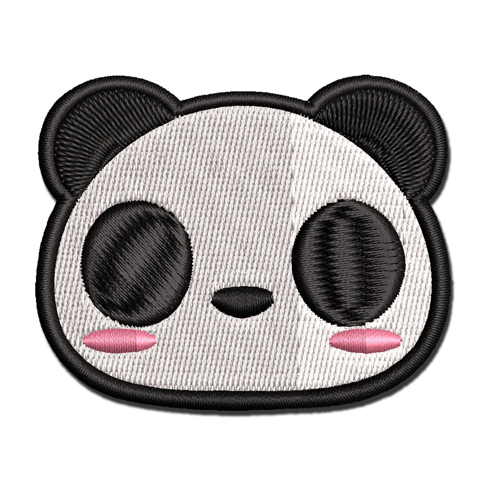 Charming Kawaii Chibi Panda Bear Face Blushing Cheeks Applique Multi-Color Embroidered Hook & Loop Patch - 3.5 Inch Large