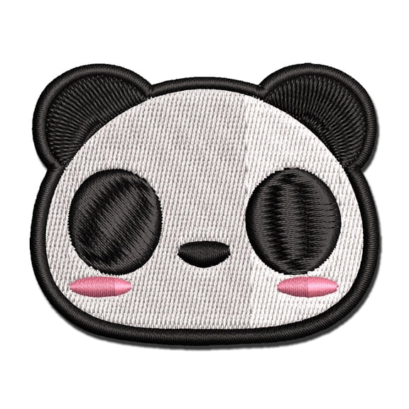 Charming Kawaii Chibi Panda Bear Face Blushing Cheeks Applique Multi-Color Embroidered Iron-On Patch - 3.5 Inch Large