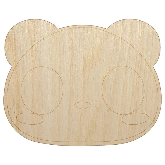 Charming Kawaii Chibi Panda Bear Face Blushing Cheeks Wood Shape Unfinished Piece Cutout Craft DIY Projects - 4.70 Inch Size - 1/8 Inch Thick
